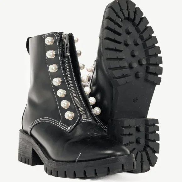 3.1 Phillip Lim Hayett Black Leather Pearl Zip-Up Boots - Picture 4 of 8